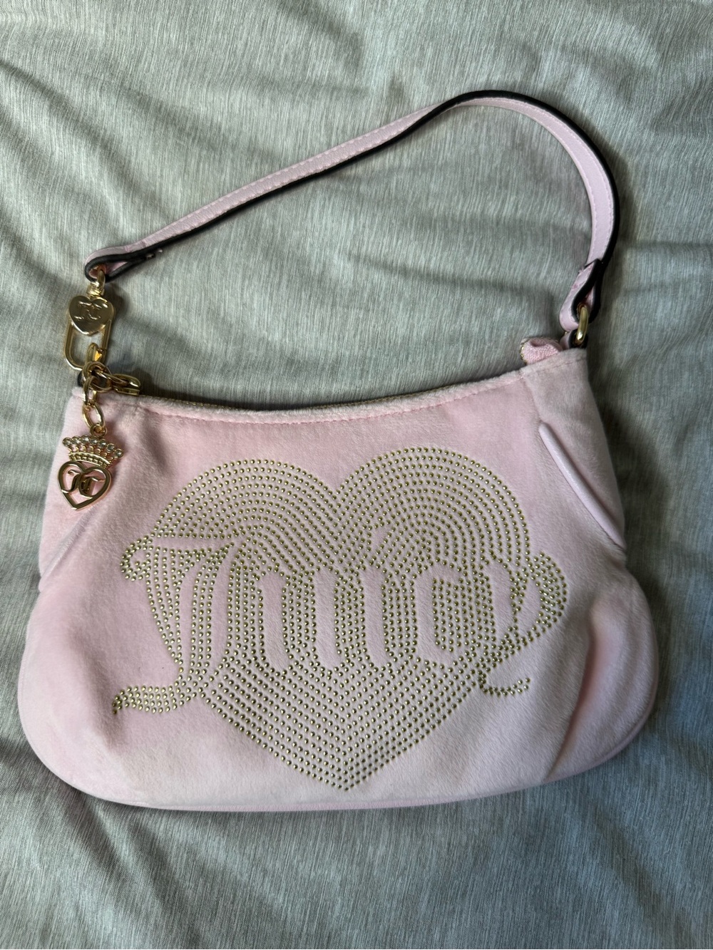 Juicy Couture Pale Pink Studded Heart Shoulder Bag with Gold Accents